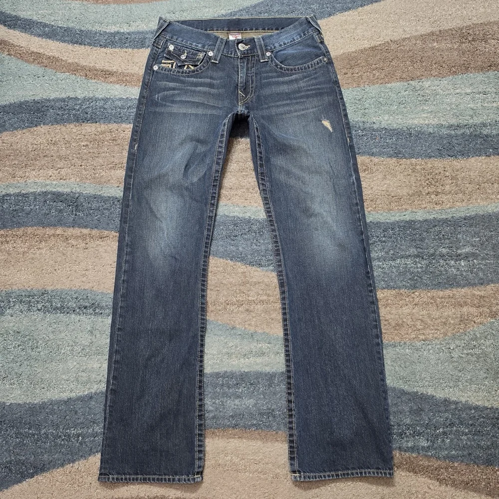 True Religion Ricky Straight Jeans Mens 32 Made in USA Flap Pocket Denim